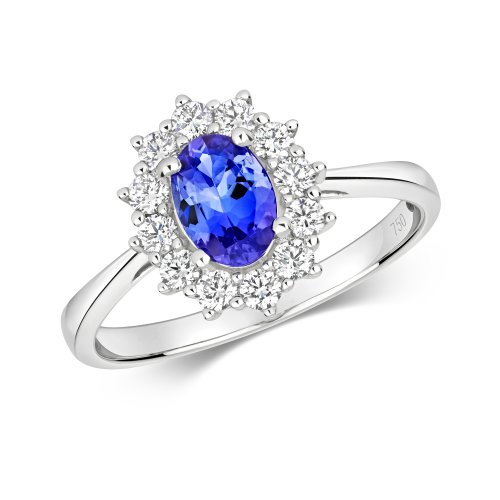 Diamond & Tanzanite Oval Cluster Ring In 18ct White Gold 