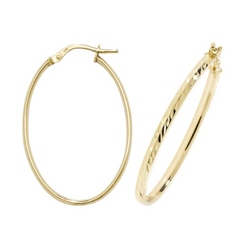 9ct Gold Diamond Cut Oval Hoops ER1042-