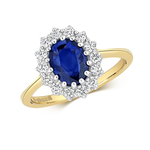 Diamond & Sapphire Lady Diana Style Ring In 9ct Gold 