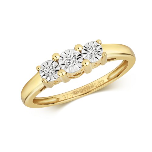 Diamond Illusion Set Trilogy Ring In 9ct Gold 