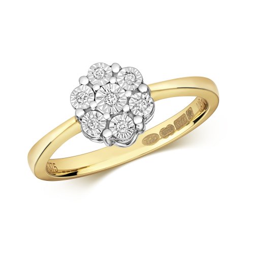Diamond Illusion Set 7 Stone Cluster Ring In 9ct Gold 
