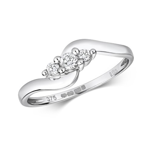 Diamond Claw Set Crossover Trilogy Ring In 9ct White Gold 