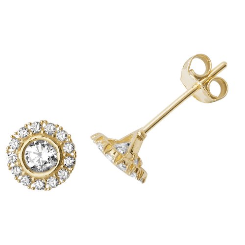 9ct Gold Cz Round Halo Studs 