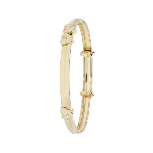 9ct Gold Babies' Cz Set Expandable Triple Heart Bangle 