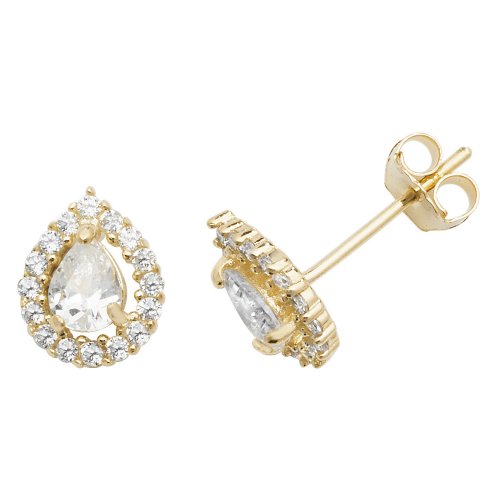 9ct Gold Pear Shape Cz Halo Studs 