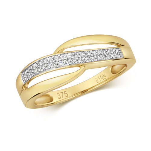 Diamond Grain Set 2 Row Crossover Ring In 9ct Gold 