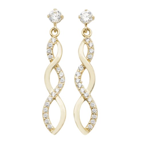 9ct Gold Cz Infinity Plaited Drops 
