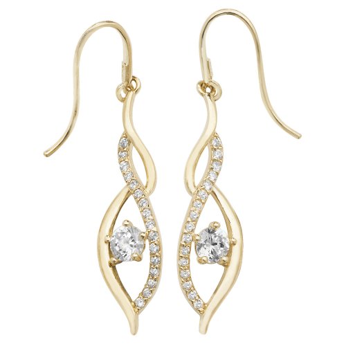 9ct Gold Cz Crossover Fish Hook Drops 