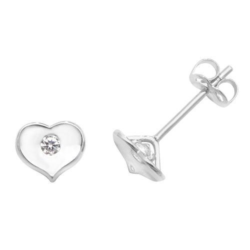 9ct White Gold Cz Set Heart Studs 
