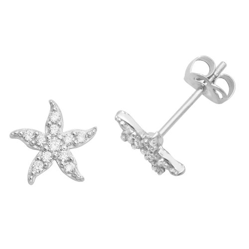 9ct White Gold Cz Fishstar Studs 