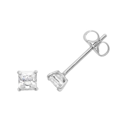 9ct White Gold Square Cz Studs 
