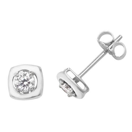 9ct White Gold Cz Square Studs 