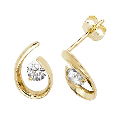 9ct Gold Cz Wave Studs 