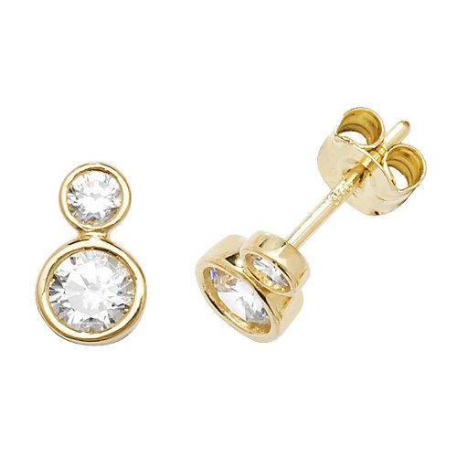 9ct Gold Double Cz Bezel Studs 