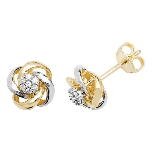 9ct Gold 2 Tone Cz Knot Studs 
