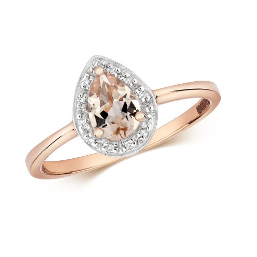 Diamond & Morganite  Pear Shape Cluster Ring In 9ct Rose Gold 