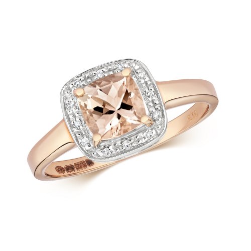 Diamond & Morganite Cushion Cluster Ring In 9ct Rose Gold 