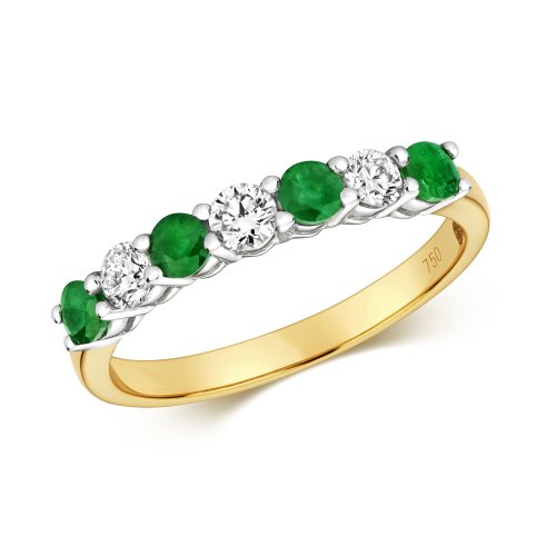 Diamond & Emerald Claw Set Eternity Ring In 18ct Gold 