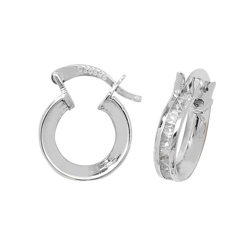 9ct White Gold Cz Hoops 