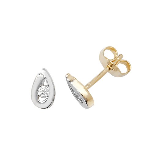 9ct Gold 2 Tone Single Cz Teardrop Studs 