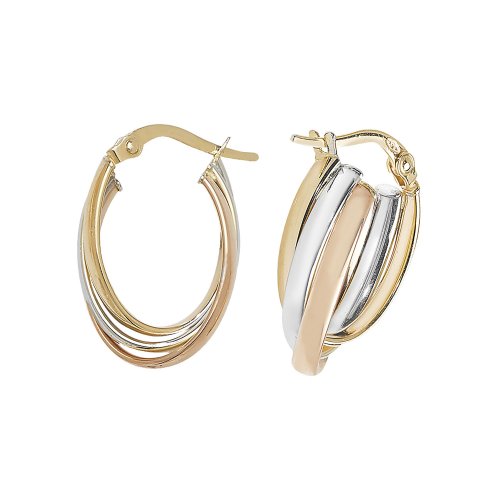9ct Gold Tricolour Entwined Oval Hoops 