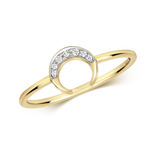 Diamond Crescent Moon Ring In 9ct Gold 