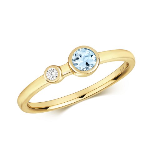 Diamond & Aquamarine Ring In 9ct Gold 