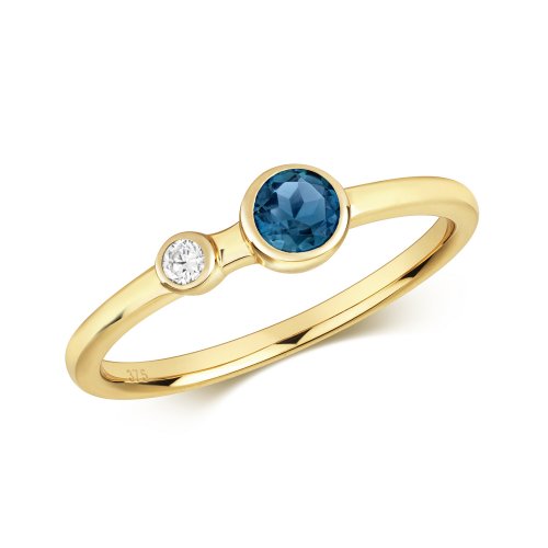 Diamond & London Blue Topaz Ring In 9ct Gold 