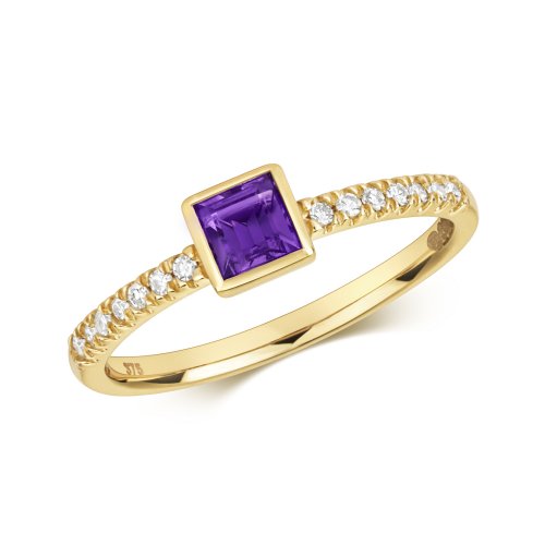 Diamond & Amethyst Ring In 9ct Gold 