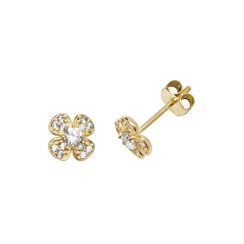 9ct Gold Cz Flower Studs 