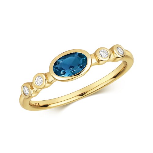 Diamond & London Blue Topaz Ring In 9ct Gold 
