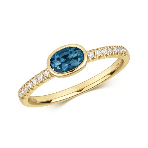 Diamond & London Blue Topaz Ring In 9ct Gold 