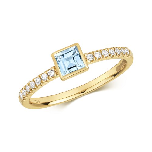 Diamond & Aquamarine Ring In 9ct Gold 