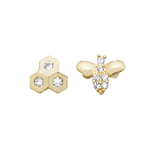 9ct Gold Cz Honeycomb And Bee Studs 