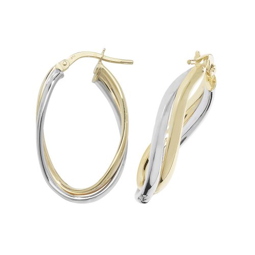 9ct Gold 2 Tone Entwined Oval Hoops 