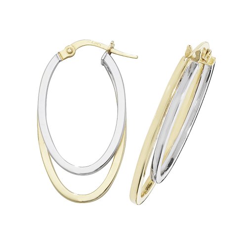 9ct Gold 2 Tone Entwined Flat Oval Hoops 