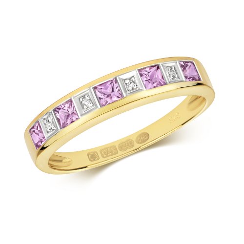 Diamond & Pink Sapphire Eternity Ring In 9ct Gold 