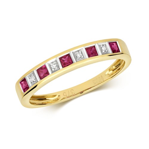 Diamond & Ruby Eternity Ring In 9ct Gold 