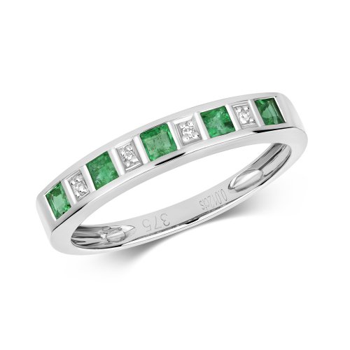 Diamond & Emerald Eternity Ring In 9ct White Gold 