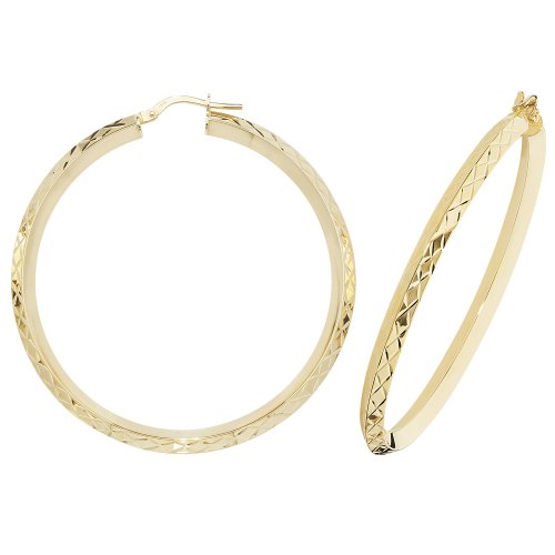 9ct Gold Diamond Cut Hoops ER1018-