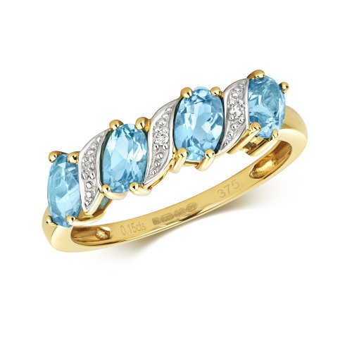 Diamond & Blue Topaz Twist Ring In 9ct Gold 