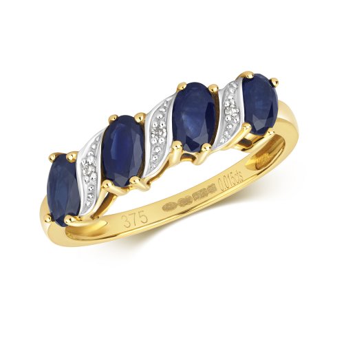 Diamond & Sapphire Twist Ring In 9ct Gold 