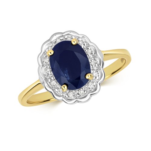 Diamond & Sapphire Victorian Style Cluster Ring In 9ct Gold 