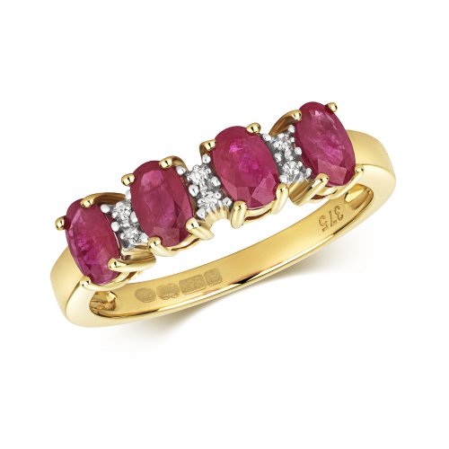 Diamond & Ruby 4 Stone Eternity Ring In 9ct Gold 