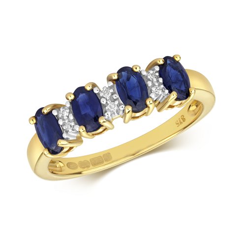 Diamond & Sapphire 4 Stone Eternity Ring In 9ct Gold 