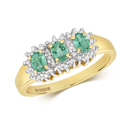 Diamond & Emerald Trilogy Cluster Ring In 9ct Gold 