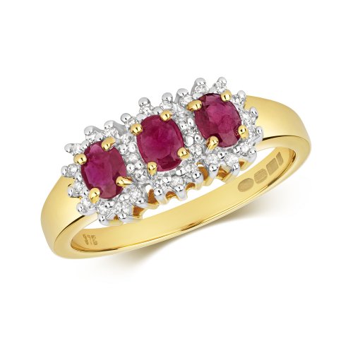 Diamond & Ruby Trilogy Cluster Ring In 9ct Gold 