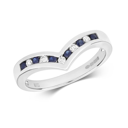 Diamond & Sapphire Wishbone Ring In 9ct White Gold 
