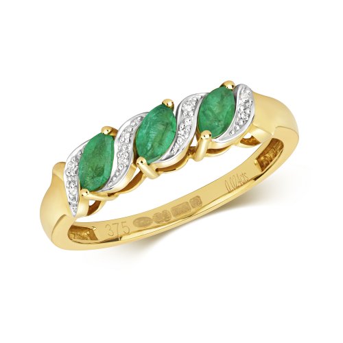 Diamond & Emerald Trilogy Ring In 9ct Gold 