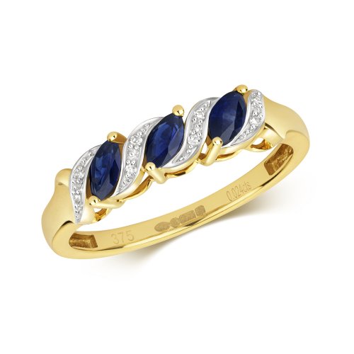 Diamond & Sapphire Trilogy Ring In 9ct Gold 